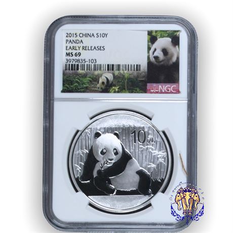 รองแชมป์ เหรียญจีน ปีค.ศ.2015 หมีแพนด้า เหรียญเนื้อเงิน ชนิดราคา $10 NGC MS69