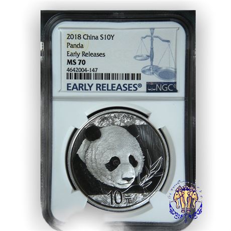 แชมป์ เหรียญจีน ปีค.ศ.2018 หมีแพนด้า เหรียญเนื้อเงิน ชนิดราคา $10 NGC MS70