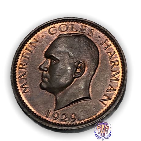 Lundy - 1 Puffin 1929 'Martin Coles Harman' - copper UNC