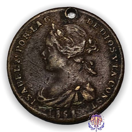 Coin 1868 SPAIN 10 ESCUDOS ISABELLA II TOKEN-Holed