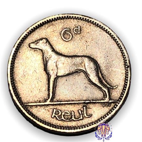 1963 Irish Sixpence Coin Wolfhound Dog Celtic Harp Old Vintage Ireland 6d Éire
