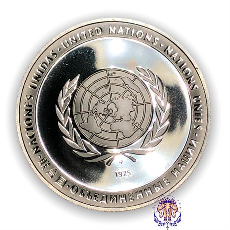 UNITED NATIONS: 1975 INTERNATIONAL WOMEN'S YEAR .925 Ag PROOF MEDAL/FIRST DAY
