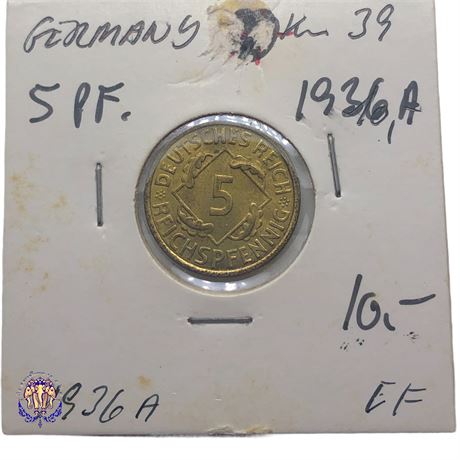 Coin, GERMANY, WEIMAR REPUBLIC 5 Reichspfennig - 1936