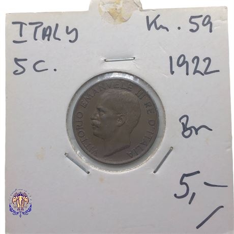 Italy 5 centesimi, 1922