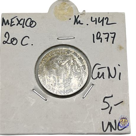 Coin Mexico 20 centavos, 1977