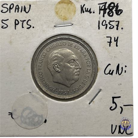 Coin Spain 5 pesetas, 1957