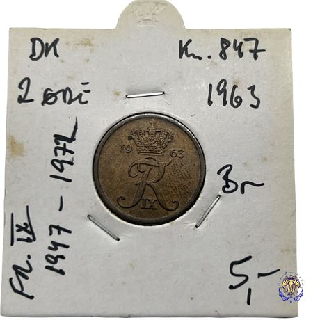 Coin Denmark 2 öre, 1963