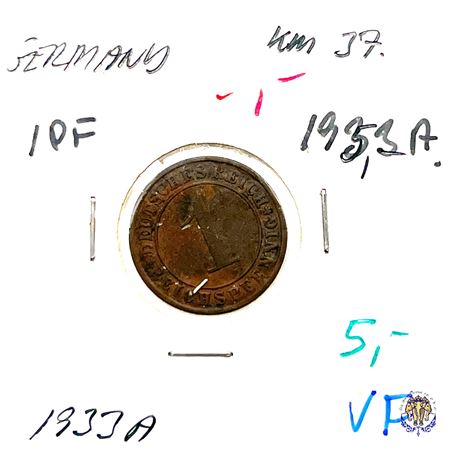 Coin Germany 1 reichspfennig, 1933