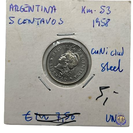 Coin Argentina 5 centavos, 1958
