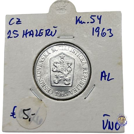 Coin Czechoslovakia 25 hellers, 1963  UNC