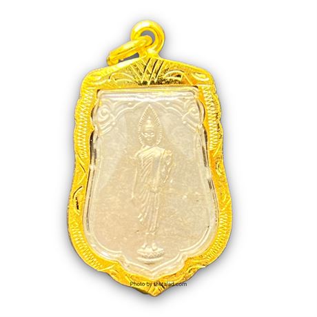 เหรียญเสมาพระลีลา 25 พุทธศตวรรษ ปี2500 เนื้ออัลปาก้า พระดี พิธีใหญ่ เลี่ยมสวยงาม